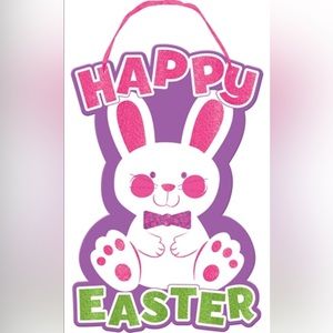 Happy Easter Bunny Rabbit Glitter Wall Sign